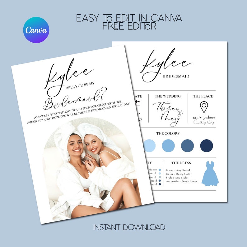 Editable Bridesmaid Proposal Card, Bridal Party Information Card ...