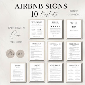 Airbnb Sign Bundle Template Airbnb Signage Signs For Rental Home Wifi Sign Airbnb Welcome Book Check Out List Airbnb Host Simple Signs Canva