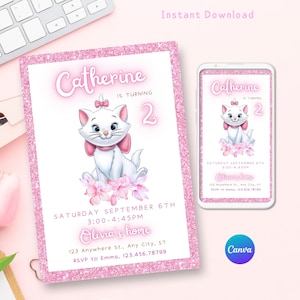 Marie Aristocats Printable Invitation, Marie Aristocats Invite, Marie Aristocats Birthday Invitation, Party Supplies, Party Printables