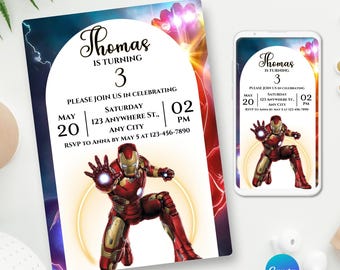 Iron Man Birthday Invitation, Iron Man Digital Invitation, Iron Man Printable Invitation, Superheroes DIGITAL FILE, Avengers Iron Man canva