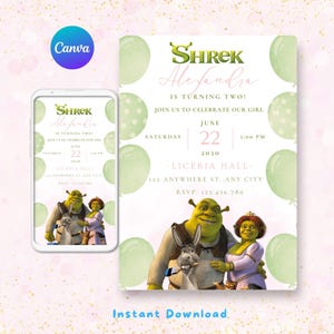 Shrek Birthday Invitation, Shrek Digital Invitation, Editable Birthday Shrek, Shrek Party Invitation, DIGITAL FILE, Fiona Shrek canva