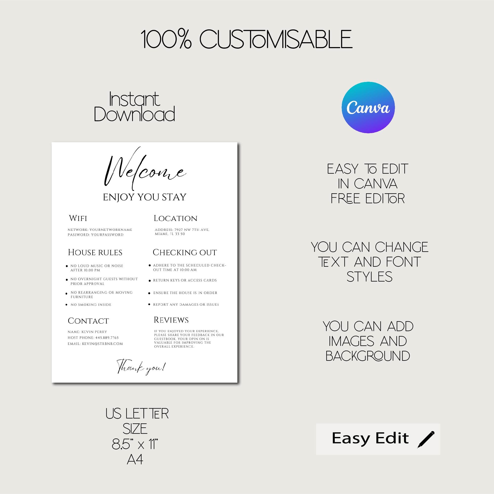 Editable Airbnb Welcome Guide Signage, Printable Short Term Rental ...