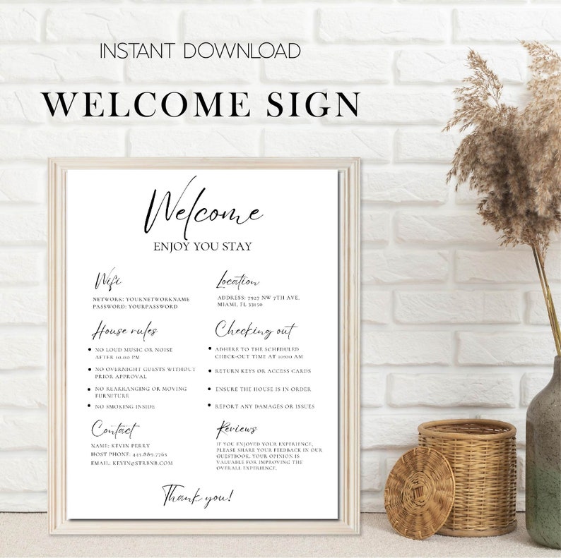 Editable Airbnb Welcome Guide Signage, Printable Short Term Rental ...