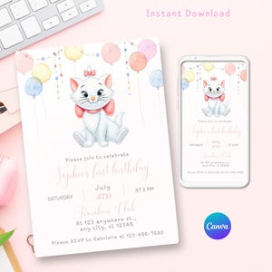 Marie Aristocats Printable Invitation, Marie Aristocats Invite, Marie Aristocats Birthday Invitation, Party Supplies, Party Printables