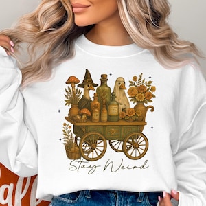 Weird Halloween T-Shirt, Goose Sweatshirt, Spooky Cart, Witchy Design, Autumnal Vibes, Stay Weird Apparel, Cute Graphic Tee, Halloween Gift