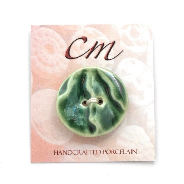 Cool Green Wavy Porcelain Button-Green Button-Green Ceramic Button-Green Porcelain Button-Gift for Crocheter-Gift for Crafter-Artisan Button