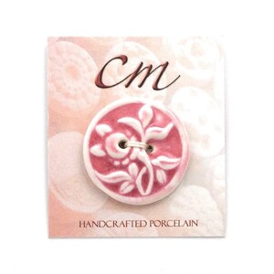 Pink and White Floral Porcelain Button, Porcelain Button, Ceramic Button, Pink Button, Floral Button, Gift for Knitter, Gift for Crocheter