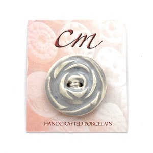 Gray and Ivory Rose Porcelain Button image 1