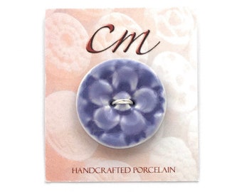 Purple Flower Porcelain Button, Porcelain Button, Ceramic Button, Purple Button, Flower Button, Gift for Knitter, Gift for Crocheter