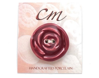 Deep Wine Red Rose Porcelain Buttons