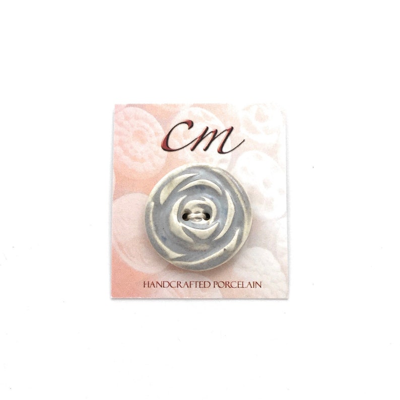 Gray and Ivory Rose Porcelain Button image 1