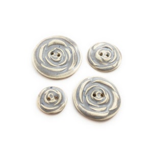 Gray and Ivory Rose Porcelain Button image 2