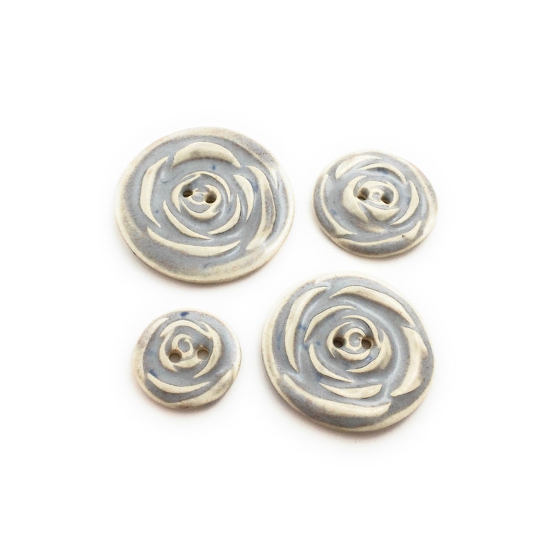 Gray and Ivory Rose Porcelain Button image 2