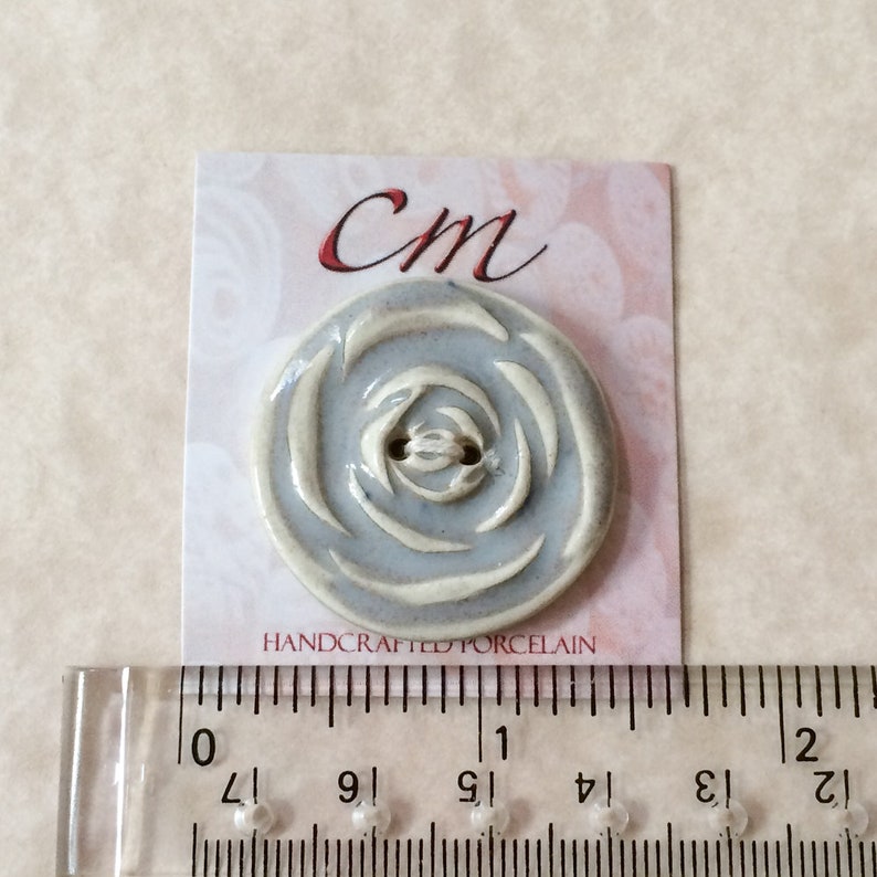 Gray and Ivory Rose Porcelain Button 1 1/4 inch button