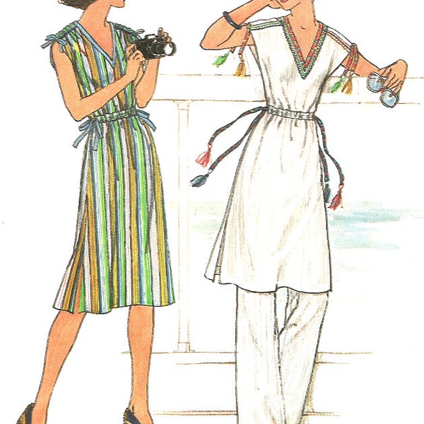 1970s Dress Tunic Pattern Simplicity Vintage Pants Uncut Size 8 Bust 31 . 5 Inches