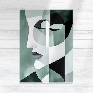 Jadegrünes Frauen-Fotopapier-Poster, Minimalistischer Kunstdruck im Serene-Stil, friedliches Wohndekor, ruhiges Kunstwerk-Geschenk, Meditationsraum-Akzent
