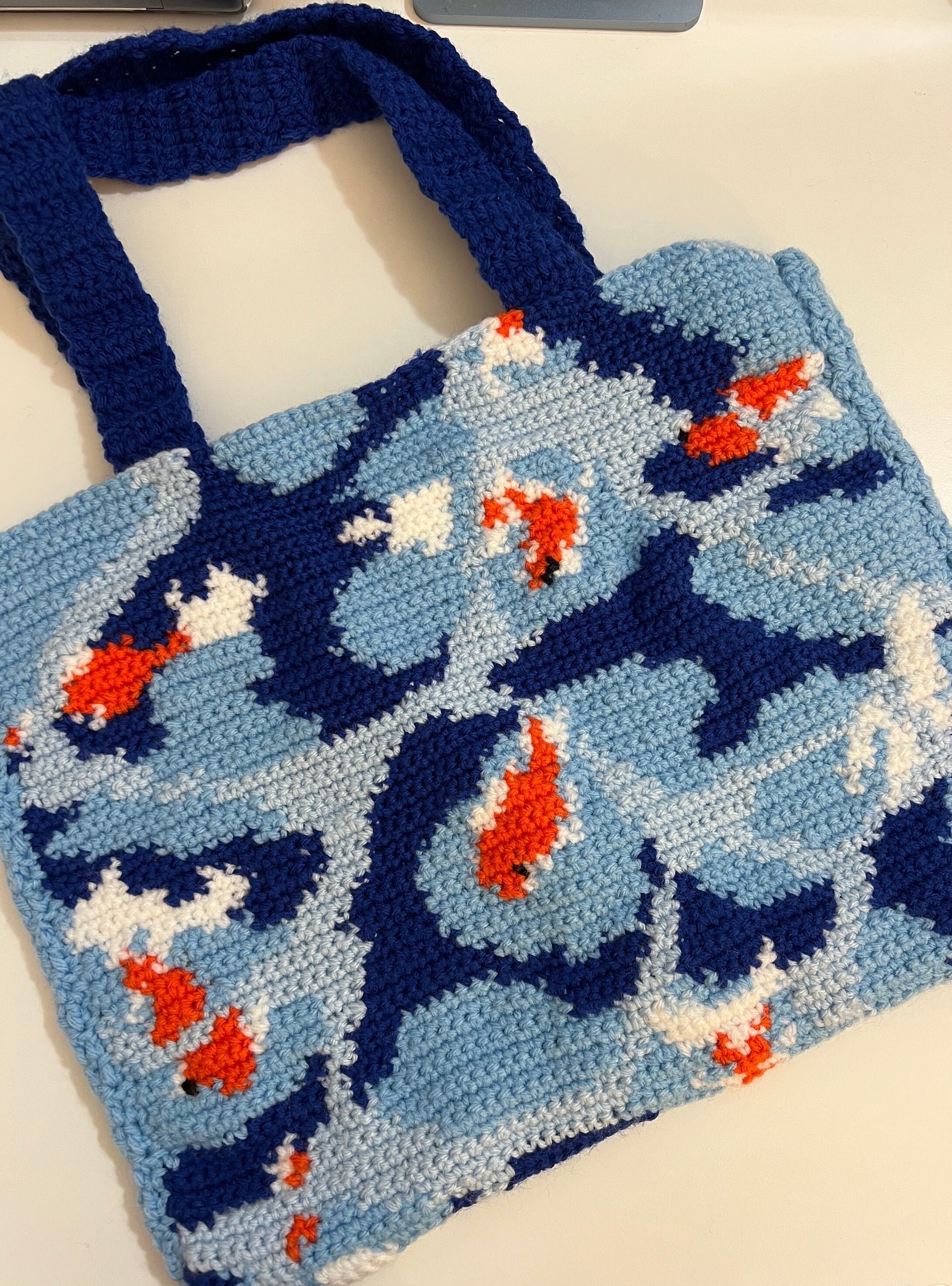 Crochet Koi Fish Lotus Pattern Print Backpack main image 0