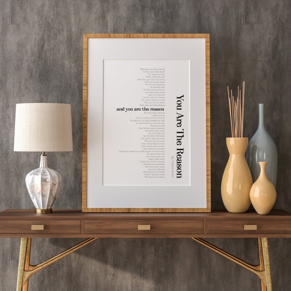 Song Lyric Wandkunst | Du bist der Grund Calum Scott | First Dance Lyrics Printable | Jahrestagsgeschenk | Jubiläumsgeschenk für Mann