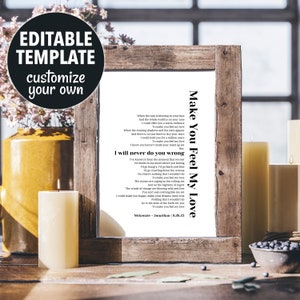 Bearbeitbare Texte bedruckbar | Canva Vorlage | Druckbare Song Lyrische Kunst | Jubiläumsgeschenk | Hochzeitsgeschenk | Canva Template Hochzeit