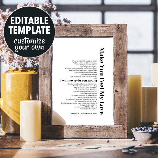 Editable Lyrics Printable | Canva Template | Printable Song Lyric Wall Art | Anniversary Gift | Wedding Gift | Canva Template Wedding