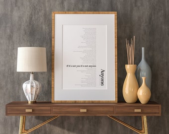 Anyone Justin Bieber | Lyrics Printable | Justin Bieber | Printable Song Lyric Wall Art