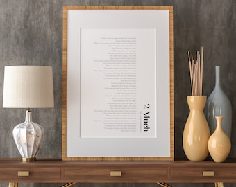 Song Lyric Wall Art | 2 Much Justin Bieber | Lyrics Printable | Justin Bieber | Printable