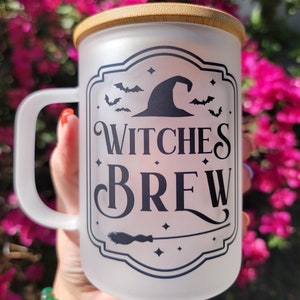 Witches Brew 17oz Glass Mug, Sublimation, Mug With Straw and Bamboo Lid, Customized Mug, Personalized, Taza de Vidrio, Regalo Personalizado
