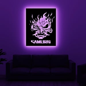 Led Design Samurai Cyberpunk Samurai LED Wall Art: RGB Remote Controlled Gamer Decor - Etsy