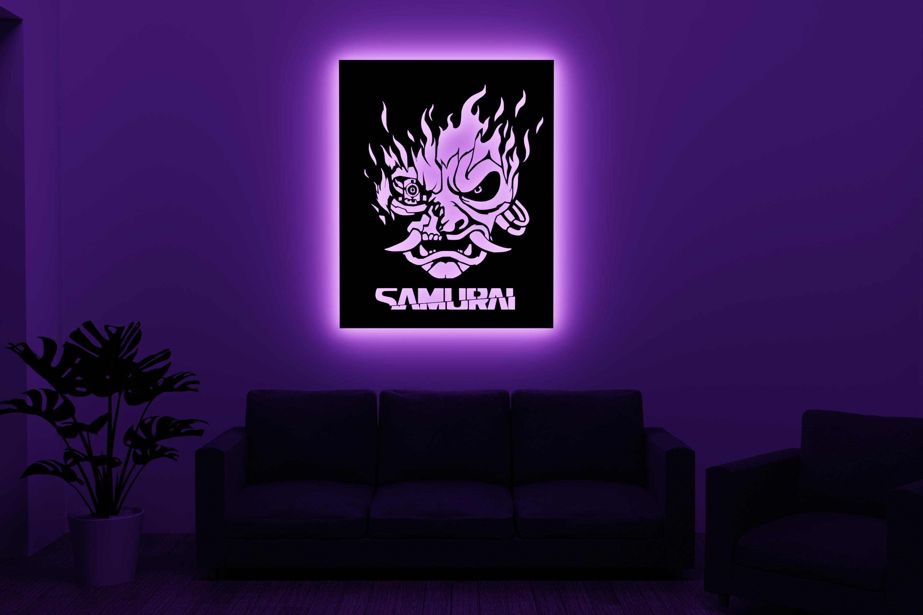 Led Design Samurai Cyberpunk Samurai LED Wall Art: RGB Remote Controlled Gamer Decor - Etsy