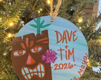 Enfeite de Natal Dave e Tim Riviera Maya México 2026 - Peça Única - Pintado à Mão - Dave Matthews e Tim Reynolds