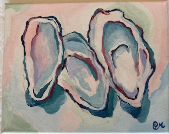 Oysters Painting Acrylic Art Canvas 8x10 Coastal Beach Decor