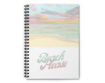 Caderno Espiral - Linha Governada Praia Por Favor Pintura Digital Original Oceano