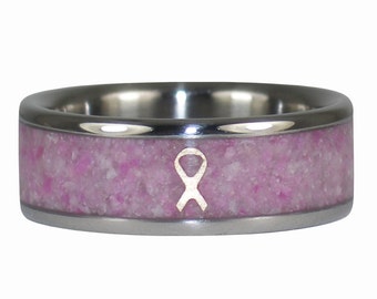 Fight Cancer Ring with Gold Ribbon and Pink Sugilite