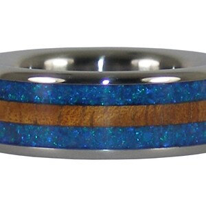 Blue Opal and Koa Wood Titanium Ring