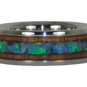 Green Opal and Hawaiian Koa Wood Titanium Ring