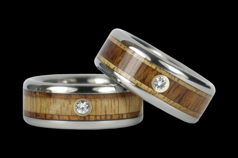 Diamond and Wood Wedding Ring Set Etsy