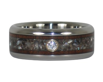 Black Pearl Diamond Titanium Ring with Koa Wood