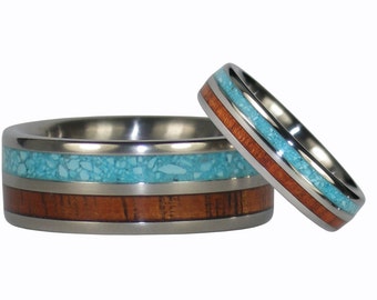 Matching Turquoise and Koa Titanium Rings