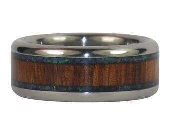 Opal and Wood Titanium Ring