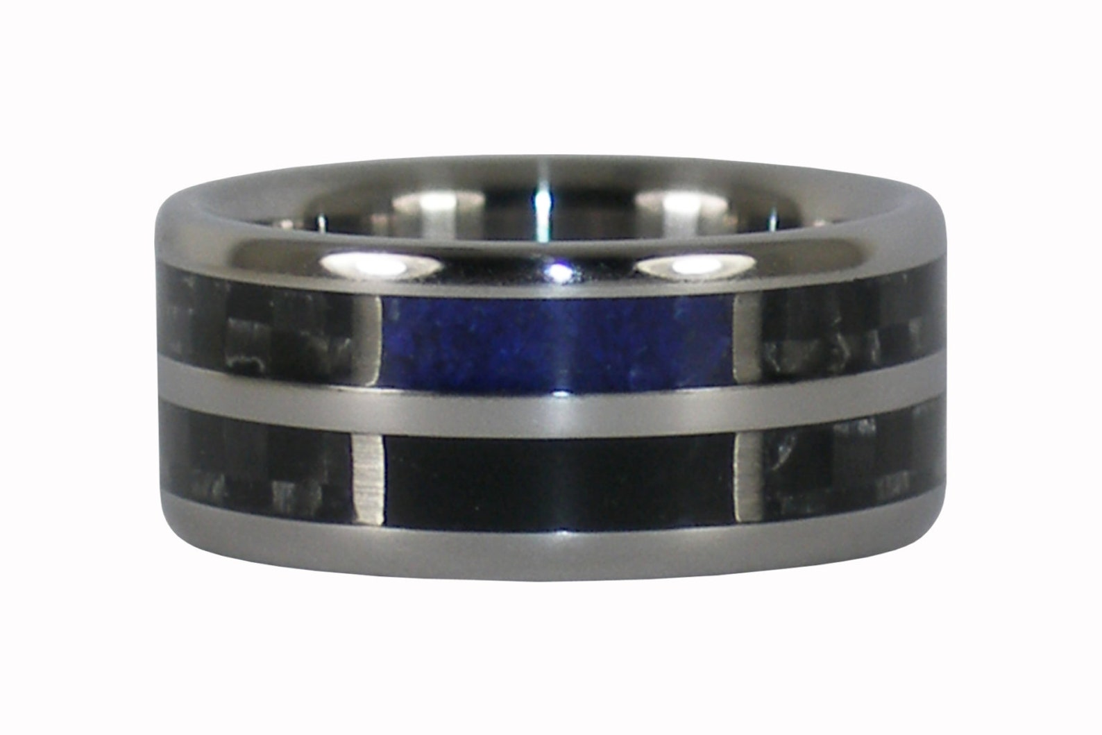 Gray Carbon Fiber Ring With Black and Blue Stone Etsy