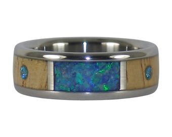 Blue Opal and Blue Diamond Titanium Ring