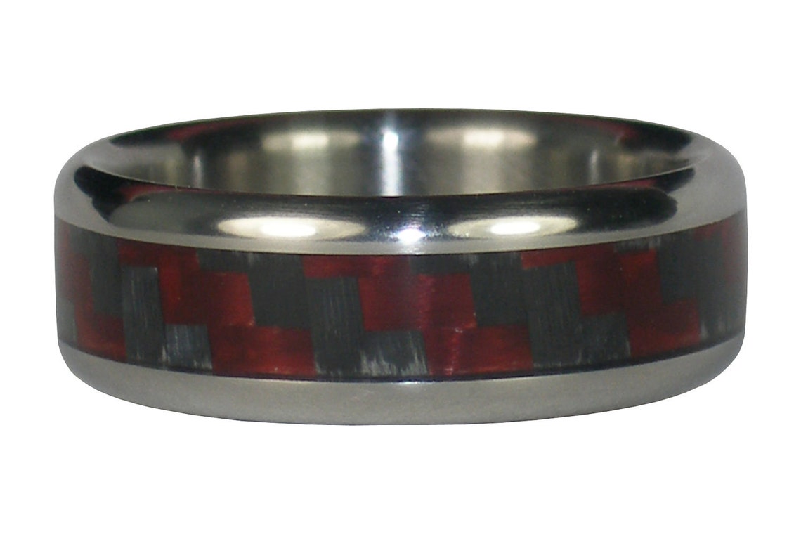 Red Carbon Fiber Titanium Ring Etsy