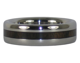 Black Wood Thin Inlay Titanium Ring