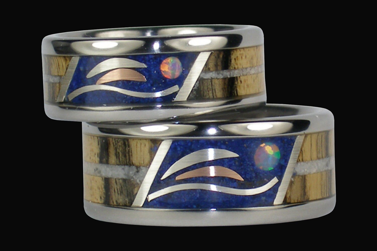 Dolphin Wedding Rings With Wood and Stoneharmony Design Etsy