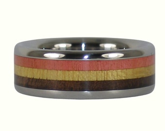 Triple Wood Titanium Ring