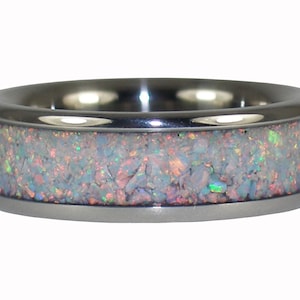 Black Fire Opal Ring Band for Men and Women