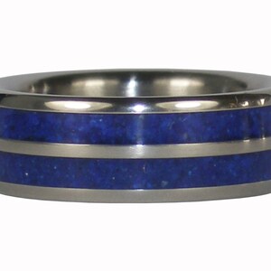 Dark Blue Lapis Titanium Ring Band with Double Inlay