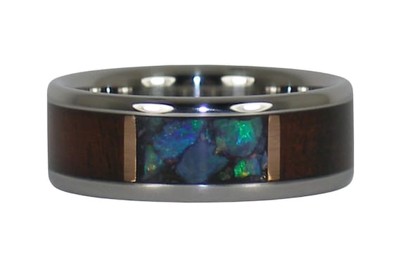 Black Opal and Hawaiian Milo Wood Ring Band