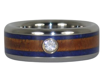 Diamond Ring with Koa Wood and Lapis