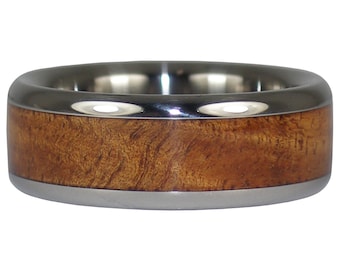 Koa Wood Inlay Titanium Ring with Tiger Koa